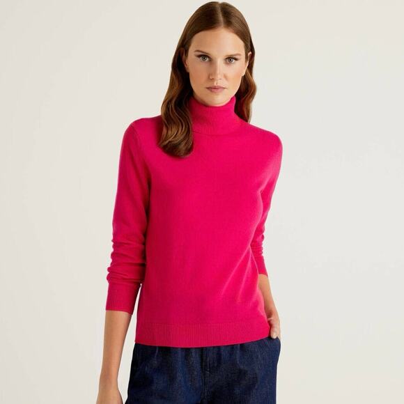 J. CREW Merino Blend Sweater Size S Hot Pink Lightweight Turtleneck Old Money - Picture 2 of 10